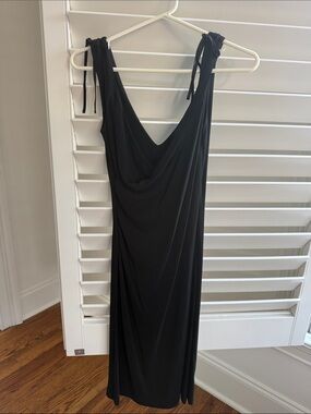 Banana Republic Black Midi Cowl Dress with Tie Straps